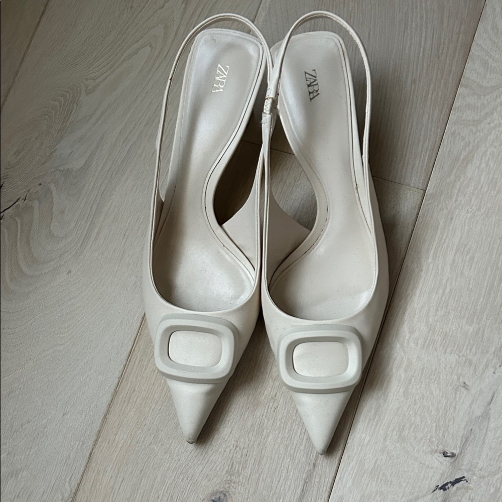 Zara Off-White Slingback Heels